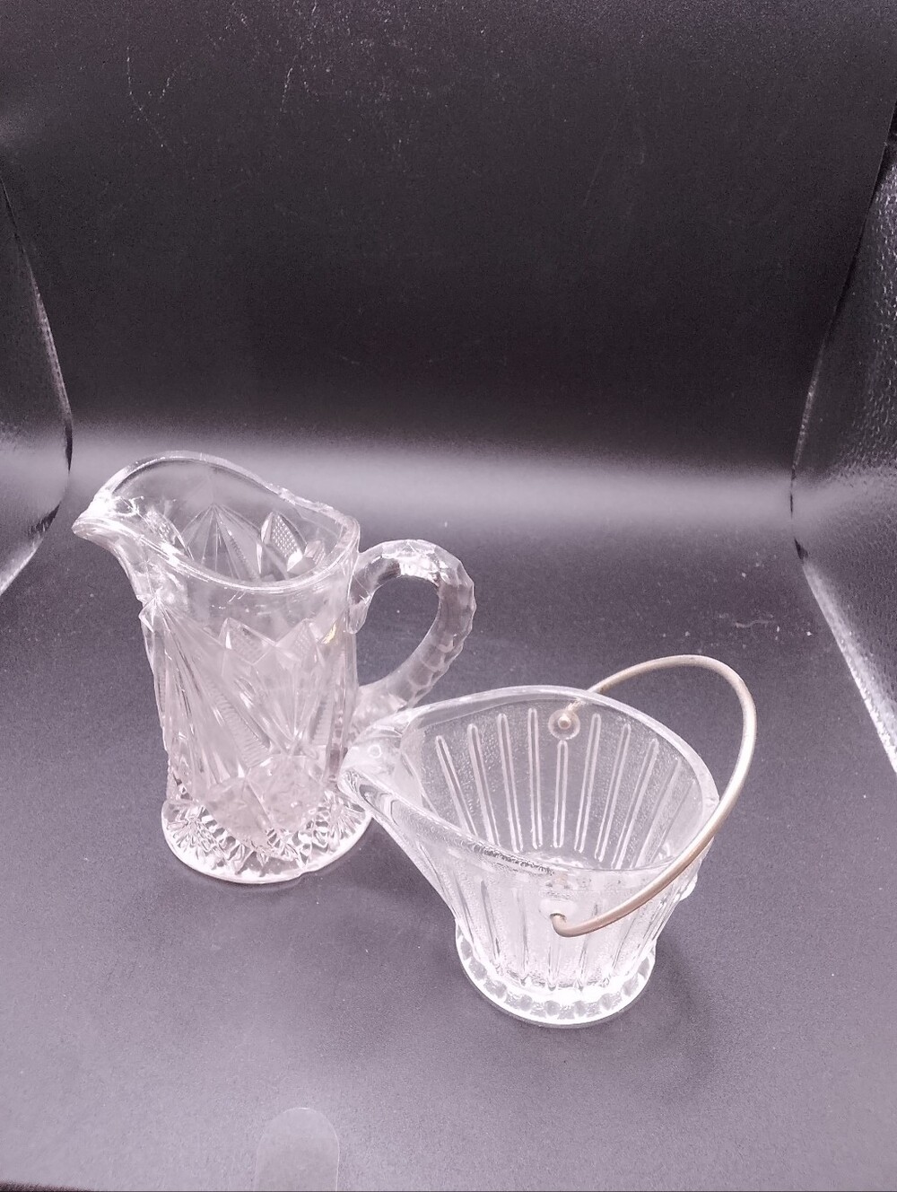 Two Cute Individual Creamers. Pressed Glass